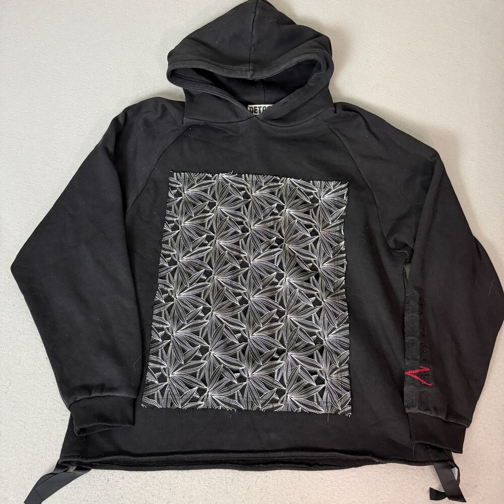 Detache Black Graphic Hoodie XL Cotton Blend Streetwear Pullover Sweatshirt